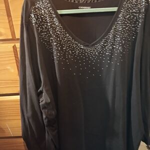 Catherines Brown V-Neck Sweatshirt with Rhinestone Detail
